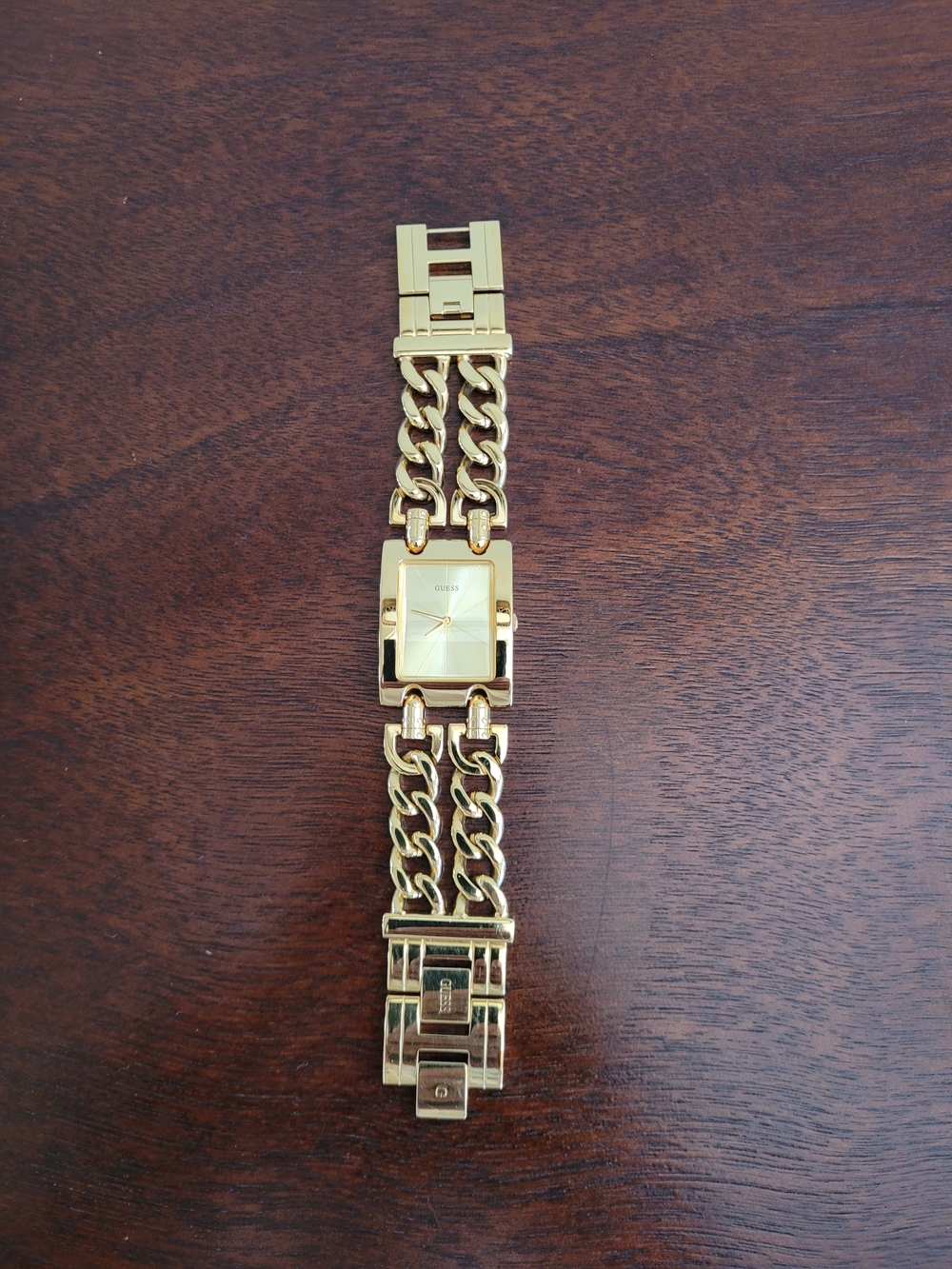 Brand New Guess G85905L Gold Chain-Link Squared Face Women's Watch